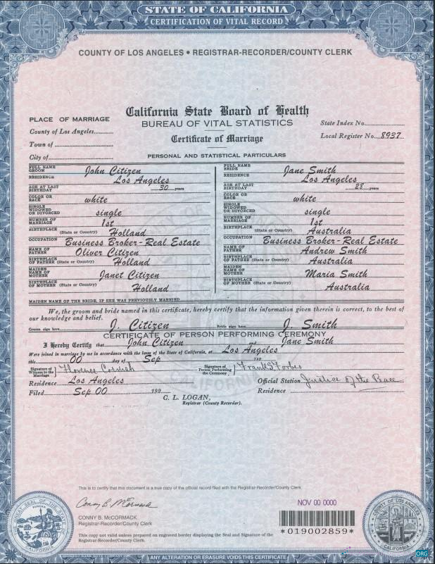 Download USA California Marriage Certificate template in PSD format Photoshop template